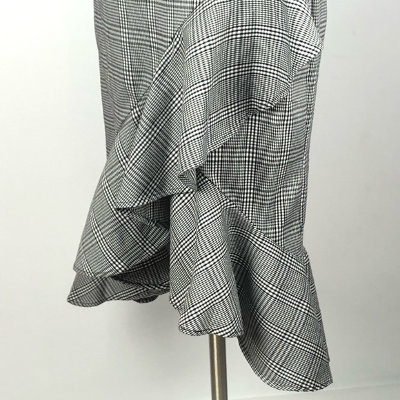 CALVIN KLEIN sheath dress ruffle plaid black white - Picture 4 of 8